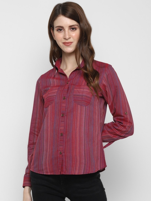 Taurus Women Pink Regular Fit Striped Casual Shirt