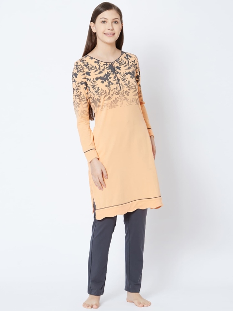 

Sweet Dreams Women Peach-Coloured & Grey Printed Night Suit