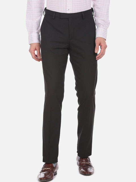 

U.S. Polo Assn. Men Black Regular Fit Solid Cotton Formal Trousers