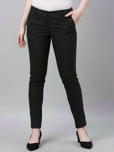 

Park Avenue Woman Black Tapered Fit Checked Formal Trousers