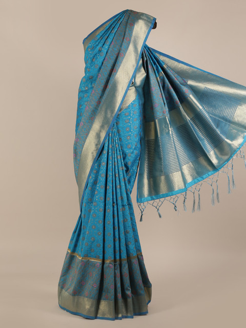 

Pothys Blue Woven Design Jute Silk Saree