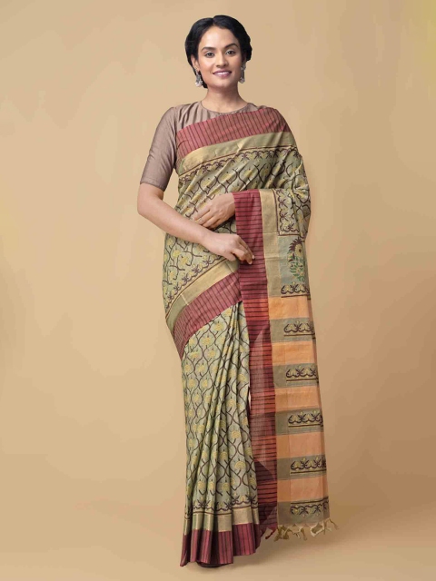 

Unnati Silks Green Woven Design Mangalagiri Saree