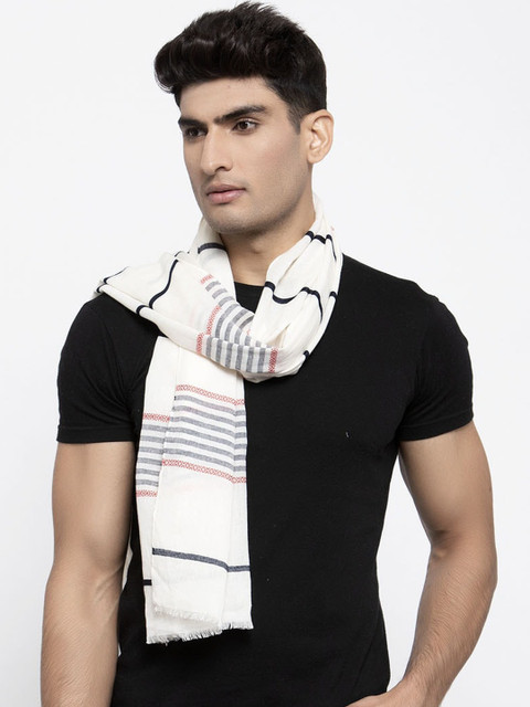 

Calvadoss Men Off White & Red Striped Long-Fit Muffler