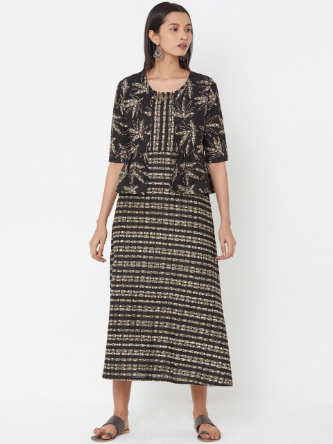 FASHOR Women Black Printed A-Line Dress
