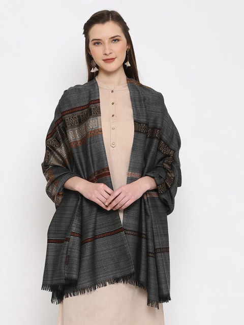 

SHINGORA Women Black & Brown Woven Design Pure Wool Shawl
