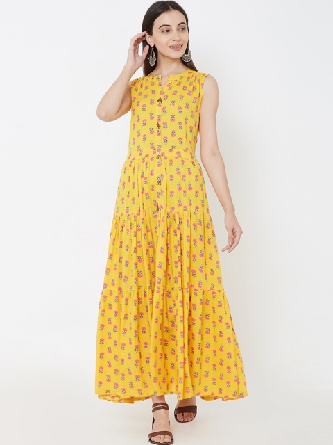 

FASHOR Women Yellow Printed Maxi Dress