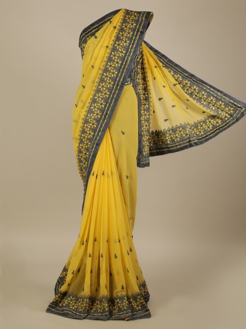 

Pothys Yellow Embellished Poly Georgette Saree