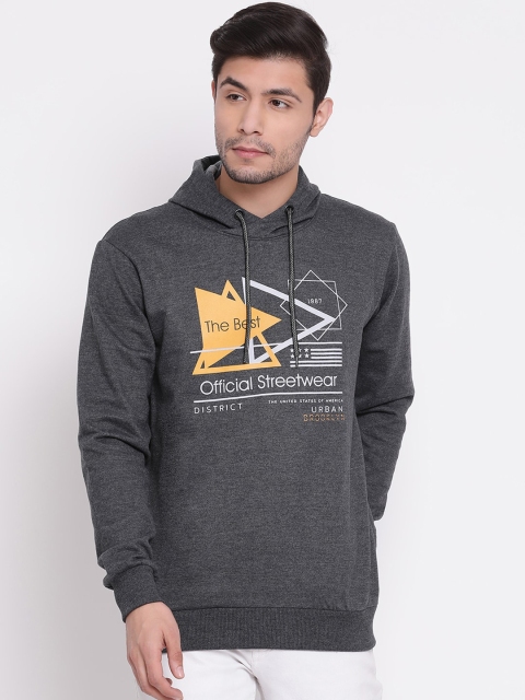 

COBB Men Grey & Grey Printed Hooded Sweatshirt