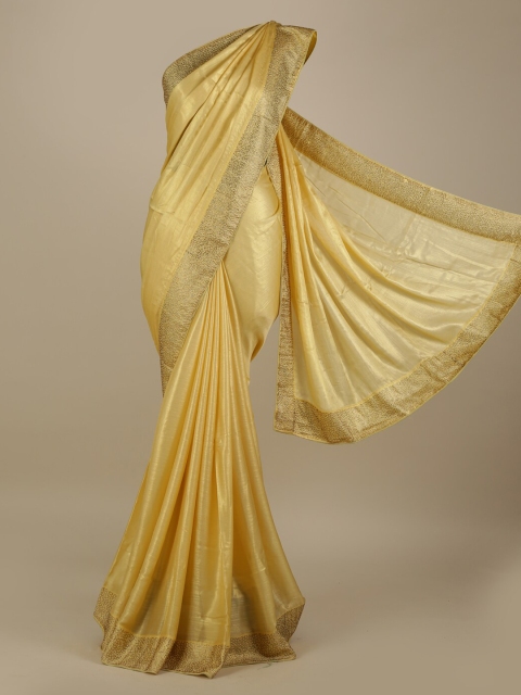 

Pothys Gold-Toned Solid Saree with embellished Border