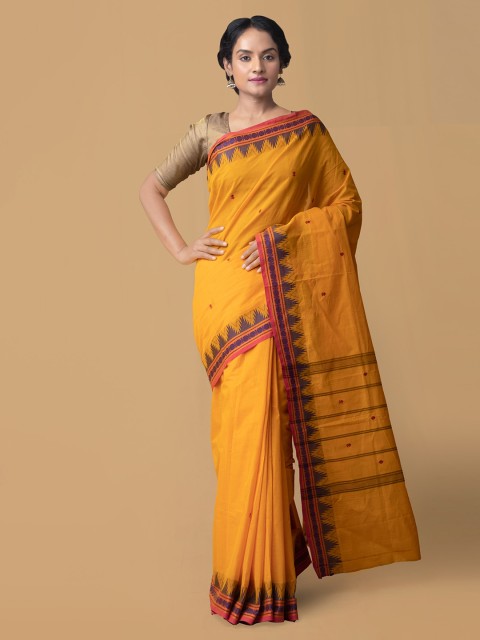 

Unnati Silks Yellow & Red Pure Cotton Woven Design Kanjeevaram Saree