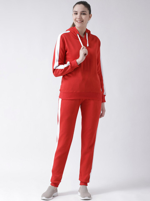 

GRIFFEL Women Red & White Solid Tracksuit