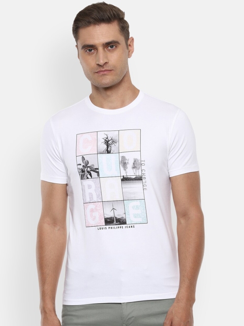

Louis Philippe Jeans Men White & Black Printed Round Neck T-shirt