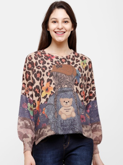 

STROP Women Brown & Beige Printed Knitted Pullover Sweater