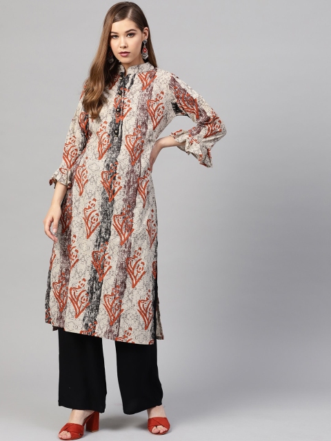 

ZOEYAMS Women Beige Printed Straight Kurta