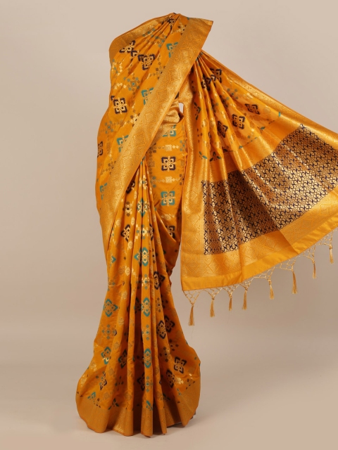 

Pothys Mustard Yellow Printed Jute Silk Saree