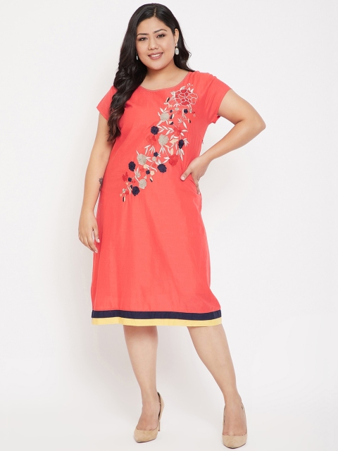 

Crease & Clips Women Coral Embroidered A-Line Dress