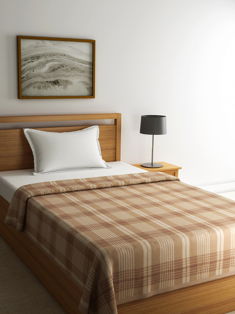 

Raymond Home Beige Checked 571 GSM Woolen Heavy-Winter Single Bed Blanket