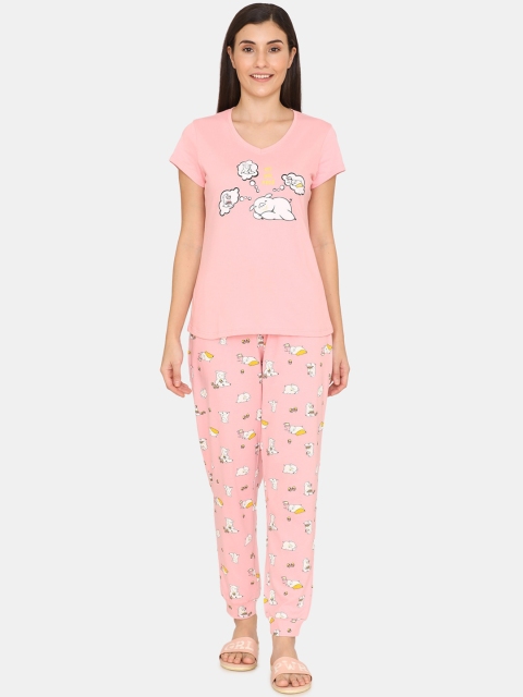 

Zivame Women Pink & White Printed Night Suit