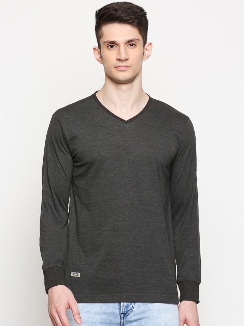 

FiTZ Men Charcoal Solid V-Neck T-shirt