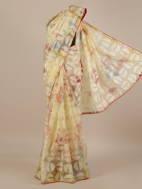 

Pothys Yellow Printed Jute Silk Saree