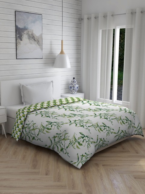 

Layers White & Green Floral 150 GSM Heavy Winter Cotton Single Bed Blanket