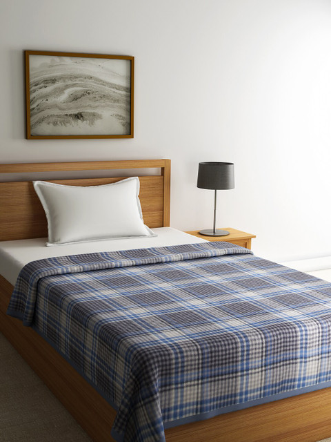 

Raymond Home Grey & Blue Checked 354 GSM Woollen Heavy Winter Single Bed Blanket
