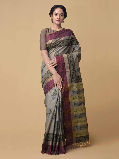 

Unnati Silks Grey Pure Cotton Printed Mangalagiri Saree