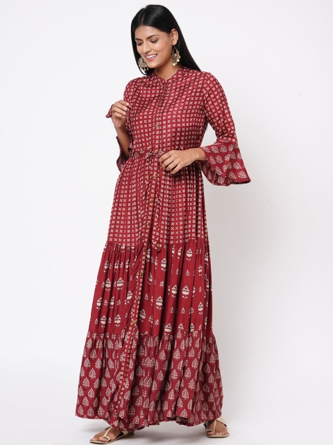 

FASHOR Women Maroon Printed Maxi Dress