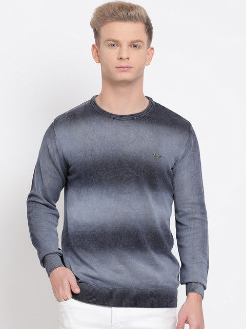 

COBB Men Grey Striped Pullover Sweater