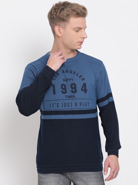 

COBB Men Navy Blue Colorblocked Pullover Sweater