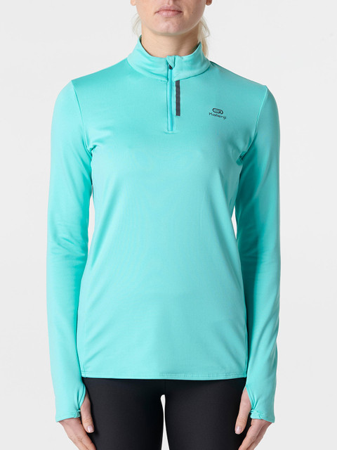 

Kalenji By Decathlon Women Green Solid Henley Neck T-shirt