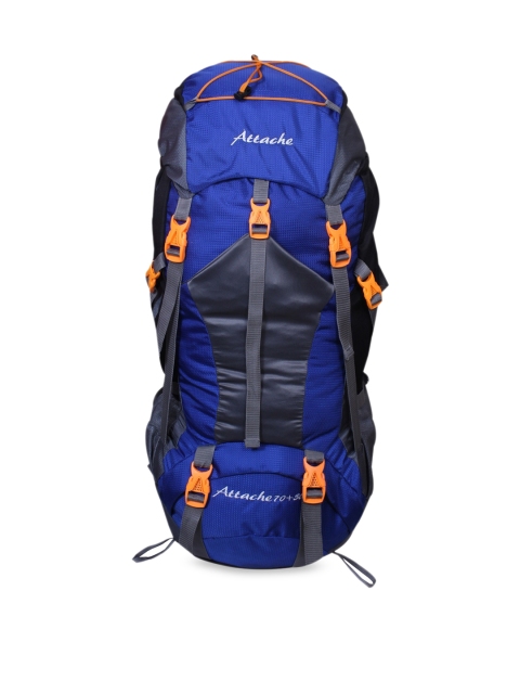 

ATTACHE Unisex Blue & Black Colourblocked Hiking Backpack 75L With Rain Cover
