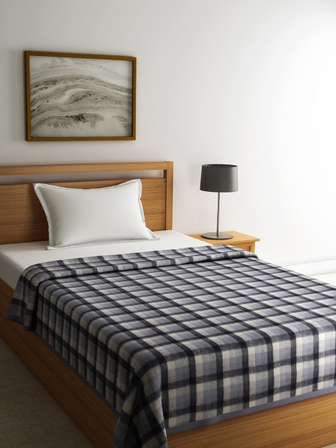 

Raymond Home Blue & Black Checked 553 GSM Heavy Winter Woolen Single Bed Blanket