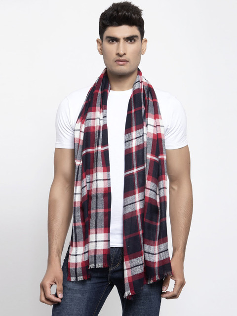 

Calvadoss Men Navy Blue & Red Checked Mufflers