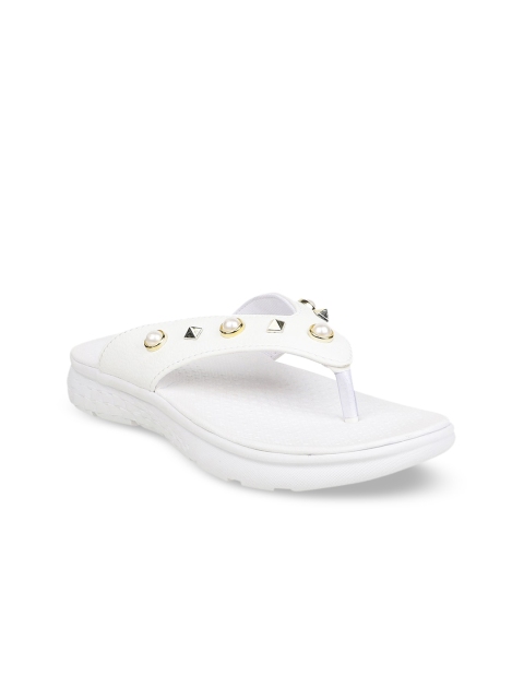 

KazarMax Women White Pearl Studded Embellished Thong Flip-Flops