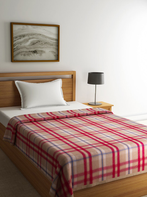 

Raymond Home Beige & Red Checked 638 GSM Heavy Winter Single Bed Woolen Blanket