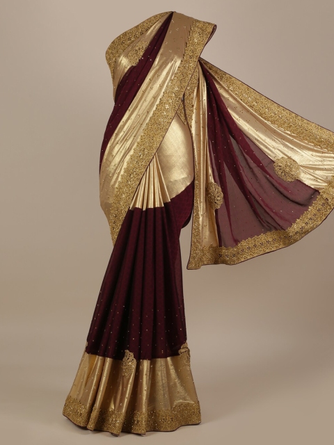 

Pothys Brown & Gold-Toned Poly Georgette Woven Design Saree