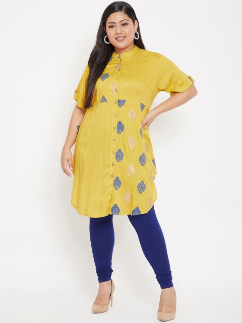 

Crease & Clips Women Mustard Yellow & Blue Printed A-Line Kurta