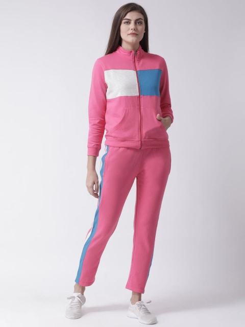 

Club York Women Pink & White Colourblocked Tracksuit