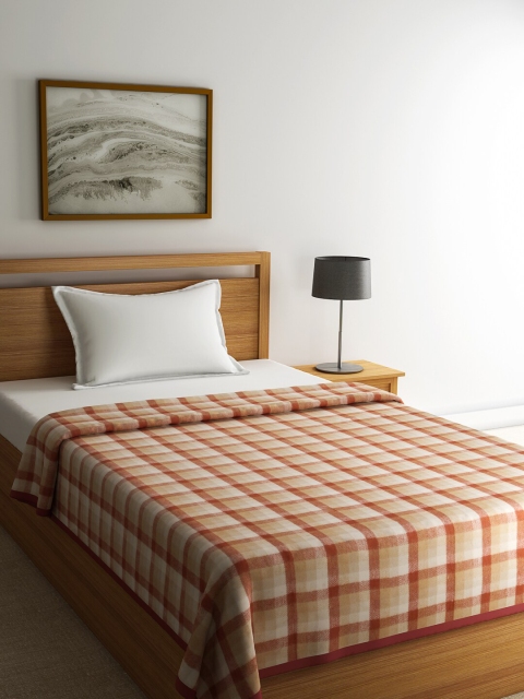 

Raymond Home Orange & White Checked 553 GSM Heavy Winter Single Bed Woolen Blanket