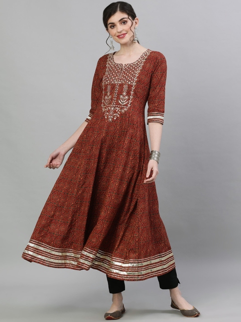 

Ishin Women Brown & Black Yoke Design Anarkali Kurta
