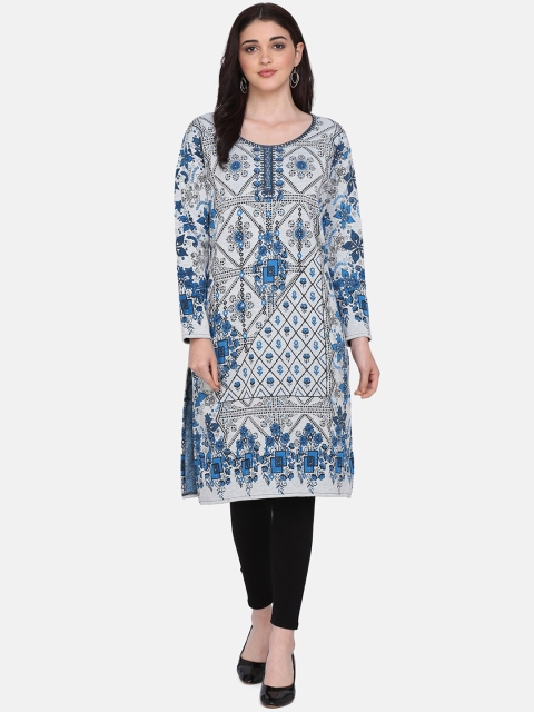 

Saanjh Women White & Blue Printed Anarkali Kurta