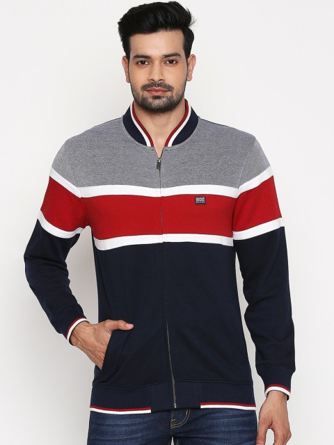 

BYFORD by Pantaloons Men Navy Blue Striped Sweatshirt