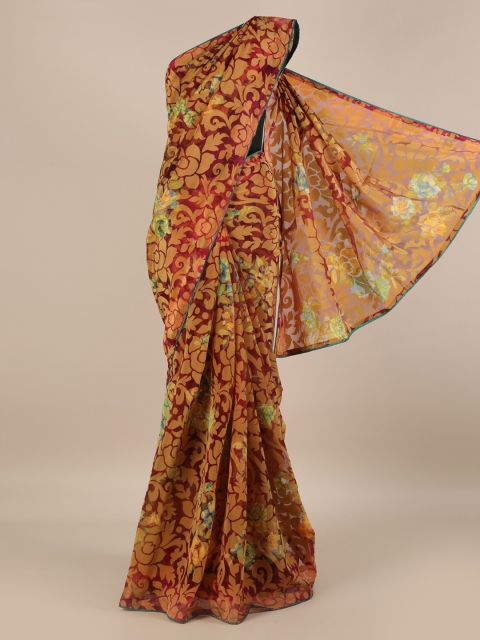 

Pothys Maroon & Yellow Jute Silk Printed Saree