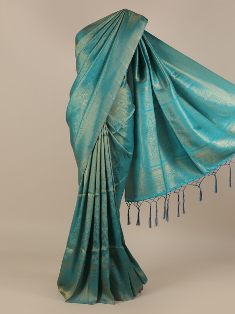

Pothys Turquoise Blue Woven Design Jute Silk Saree with Zari Border