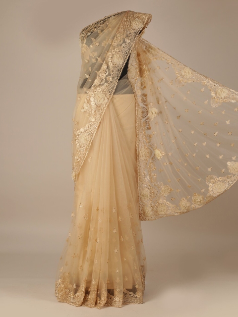 

Pothys Cream-Coloured Embroidered Net Saree