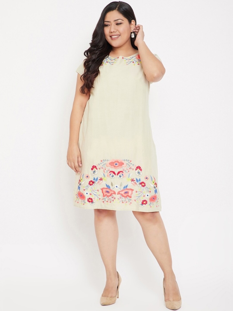 

Crease & Clips Women Beige Embroidered A-Line Dress