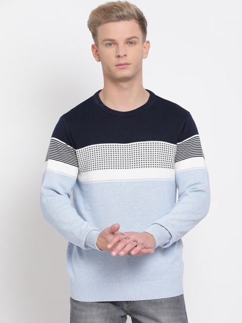 

COBB Men Blue & Black Colorblocked Pullover Sweater