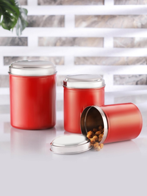 

Jensons Set Of 3 Red & White Stainless Steel Progetto Series Canisters