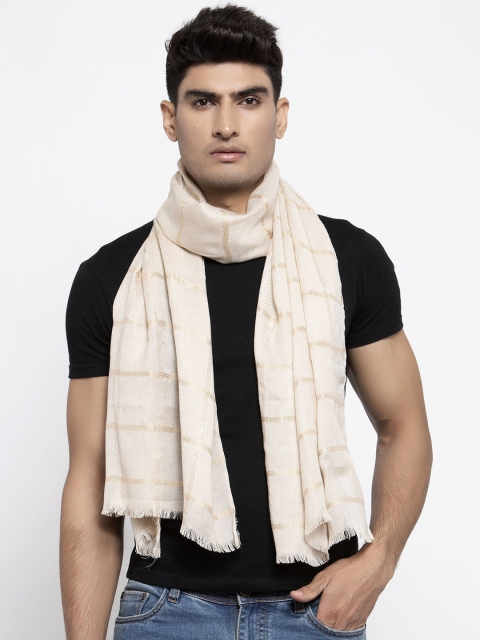 

Calvadoss Men Beige Checked Long-Fit Muffler